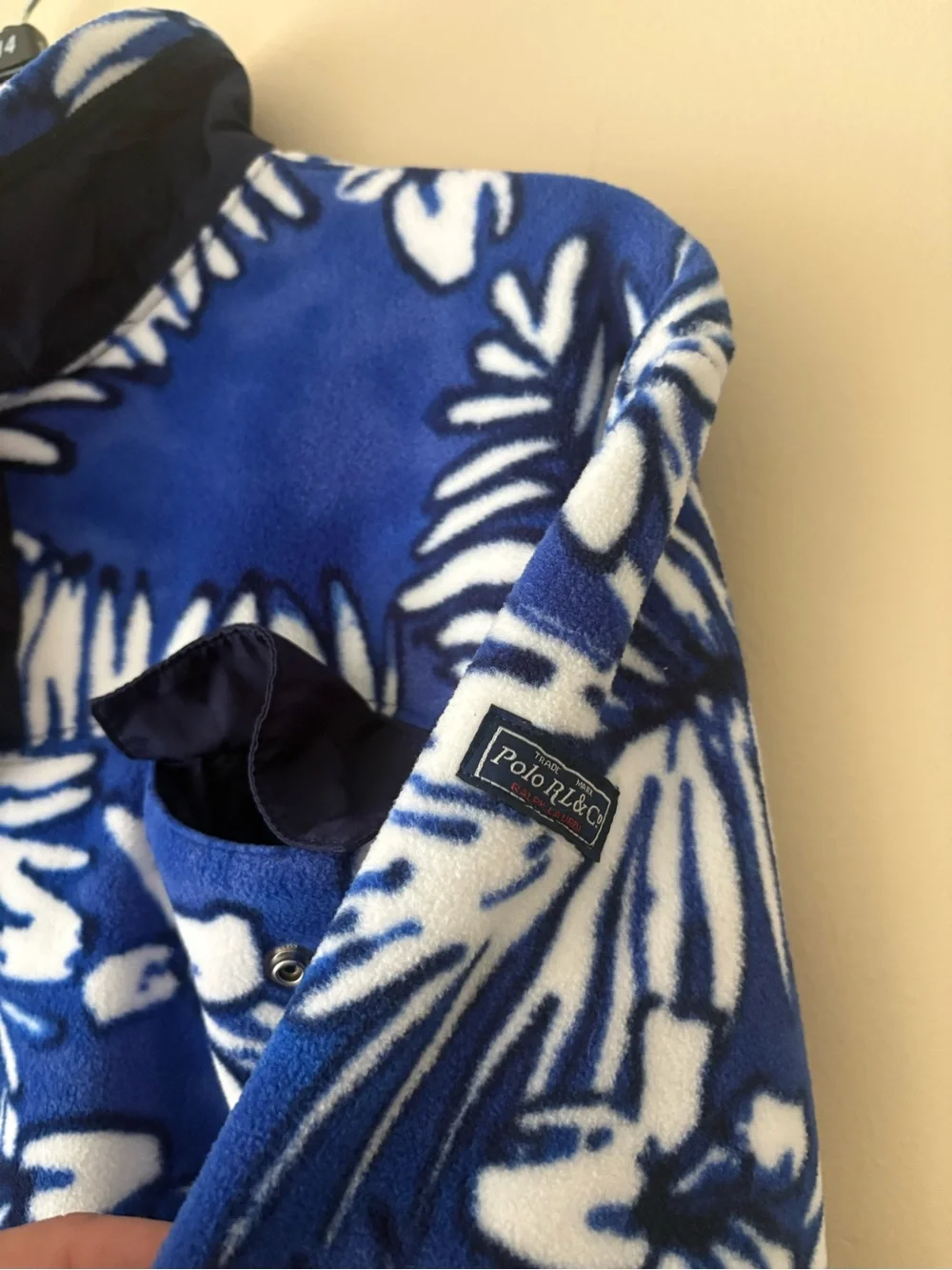 Ralph Lauren Blue & White Floral Girls Fleece Pullover Jacket sz. L(12-14) New